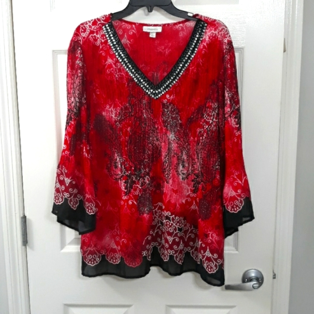 Dress Barn women's size 1x red and black Bohemian tunic